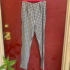 Checkered gingham high waist pants double zipper